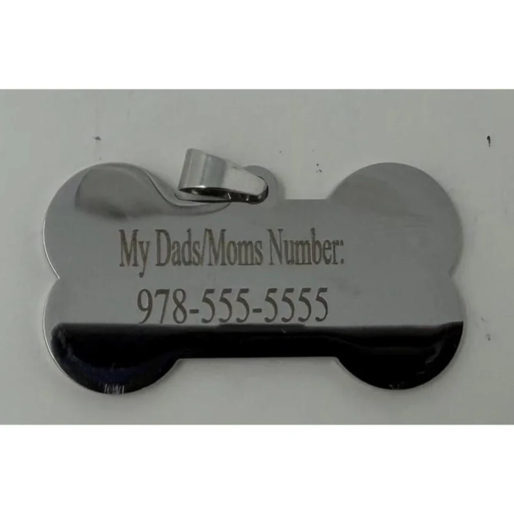 Stainless Steel Bone Tag, Personalize with Name, Address and Phone number